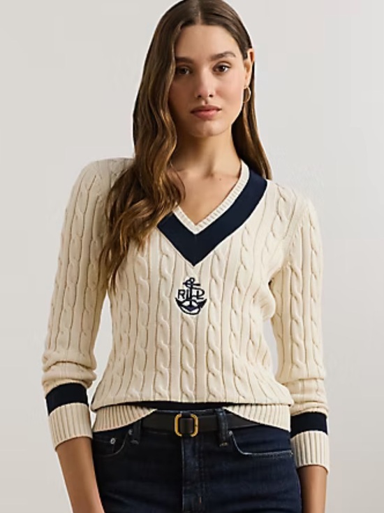 Lauren Ralph Lauren Sweaters - LAUREN Ralph Lauren Cable Knit Cotton Cricket Sweater Embroidered Anchor M